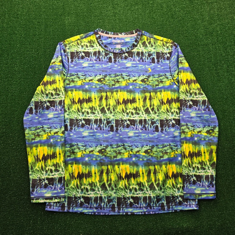 Reel Legends Freeline Performance Shirt Mens Medium‎ Blue Green Abstract Fishing